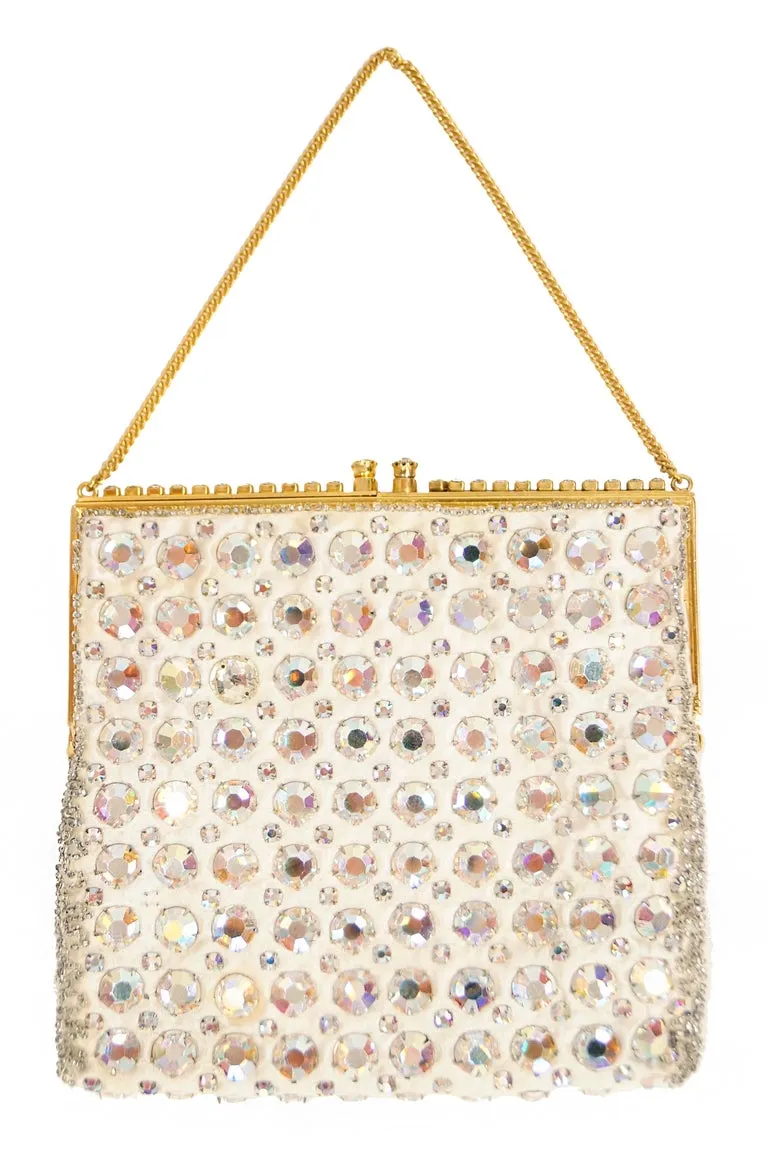1960s Delill Iridescent Rhinestone Satin Evening Bag