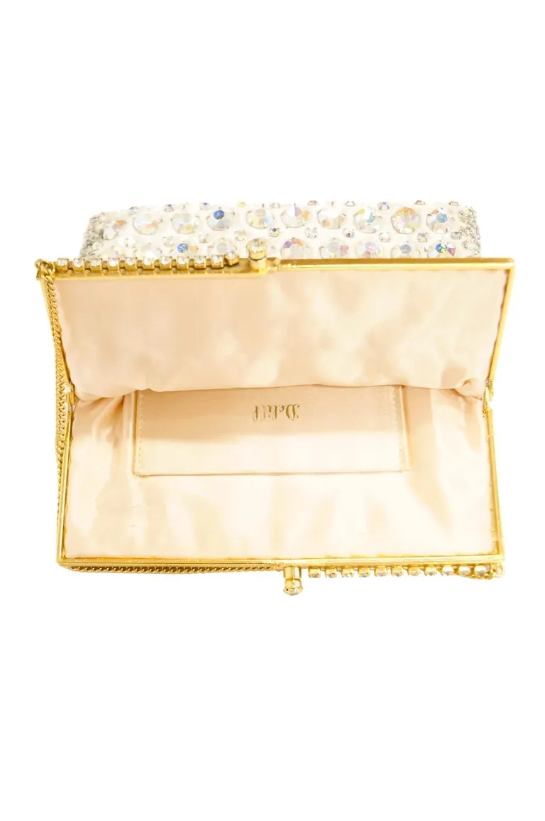 1960s Delill Iridescent Rhinestone Satin Evening Bag