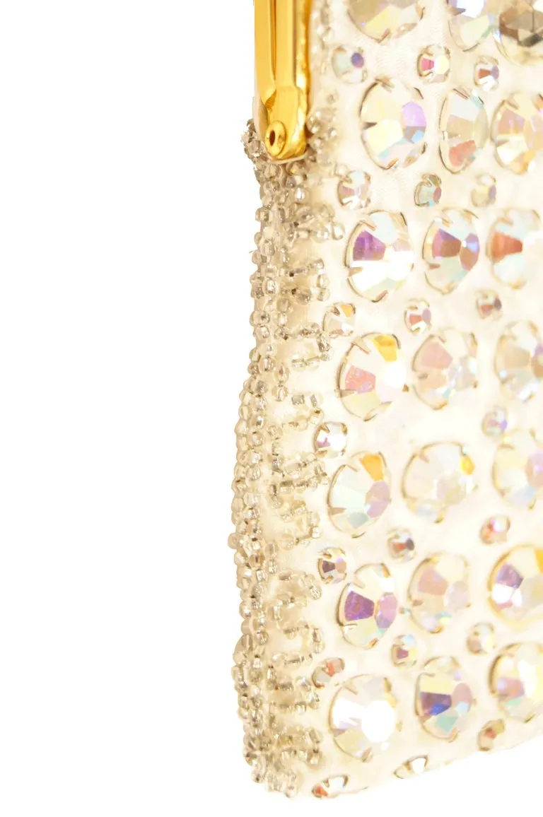 1960s Delill Iridescent Rhinestone Satin Evening Bag