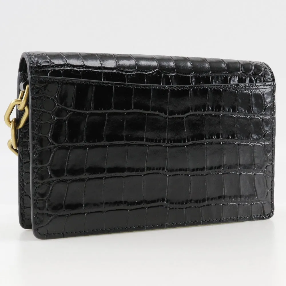 BALENCIAGA Shoulder Bag Embossed leather black 2-way clutch Mini Shoulder Women Used