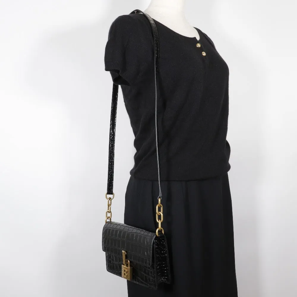 BALENCIAGA Shoulder Bag Embossed leather black 2-way clutch Mini Shoulder Women Used