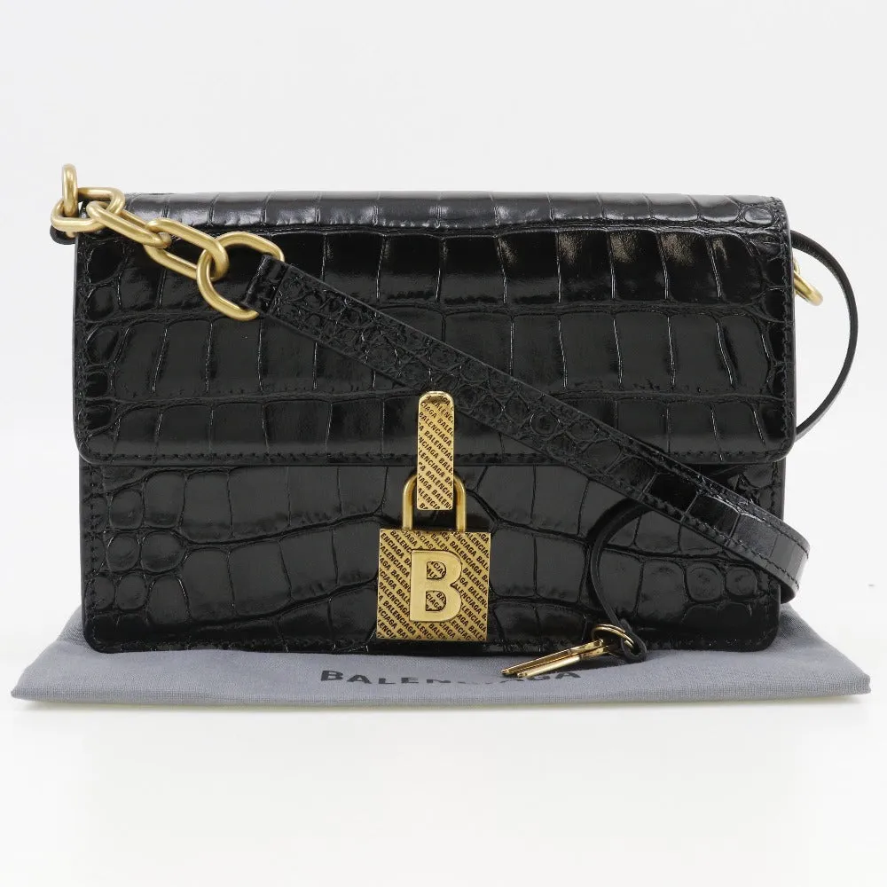 BALENCIAGA Shoulder Bag Embossed leather black 2-way clutch Mini Shoulder Women Used