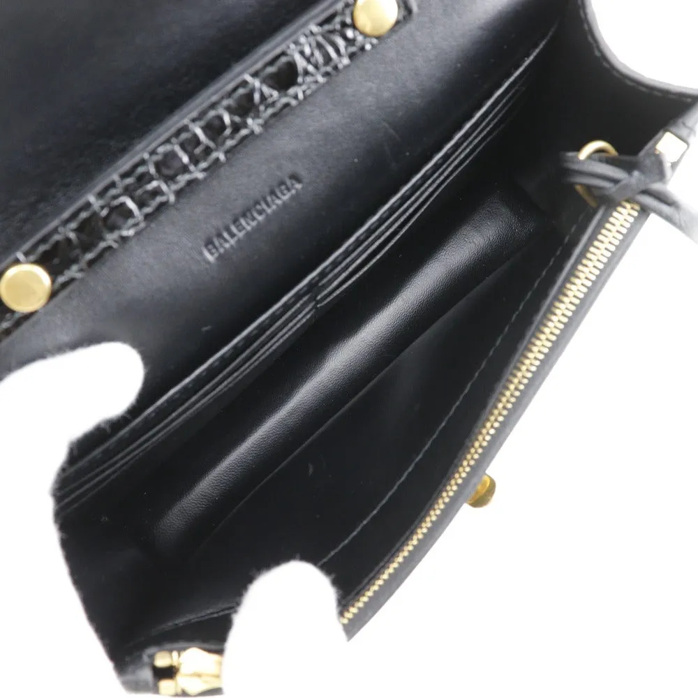 BALENCIAGA Shoulder Bag Embossed leather black 2-way clutch Mini Shoulder Women Used