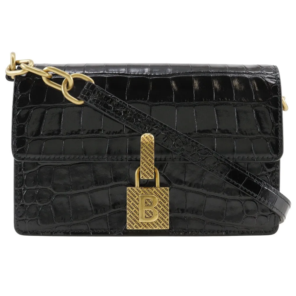 BALENCIAGA Shoulder Bag Embossed leather black 2-way clutch Mini Shoulder Women Used