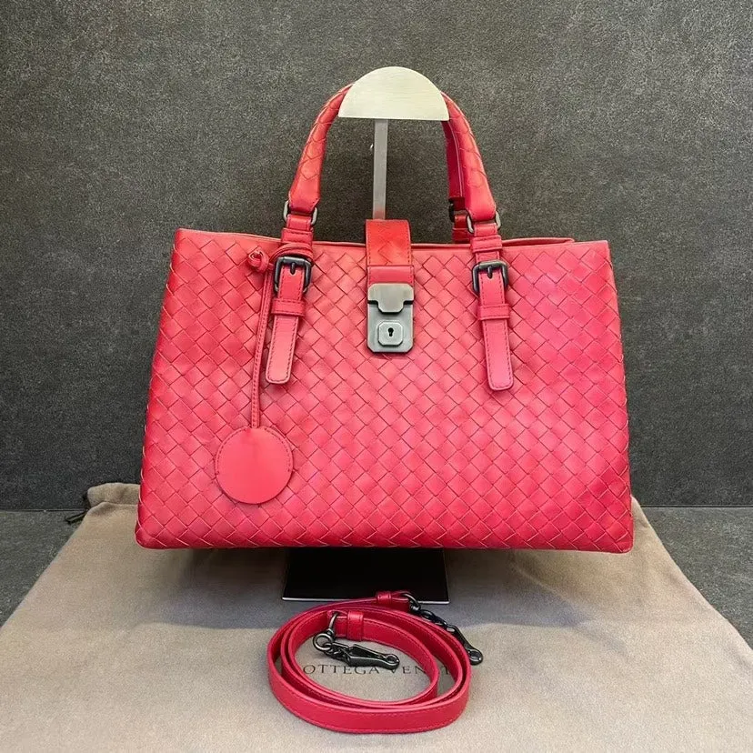 Bottega Veneta Roma Medium Pink Leather Woven Shoulder Bag
