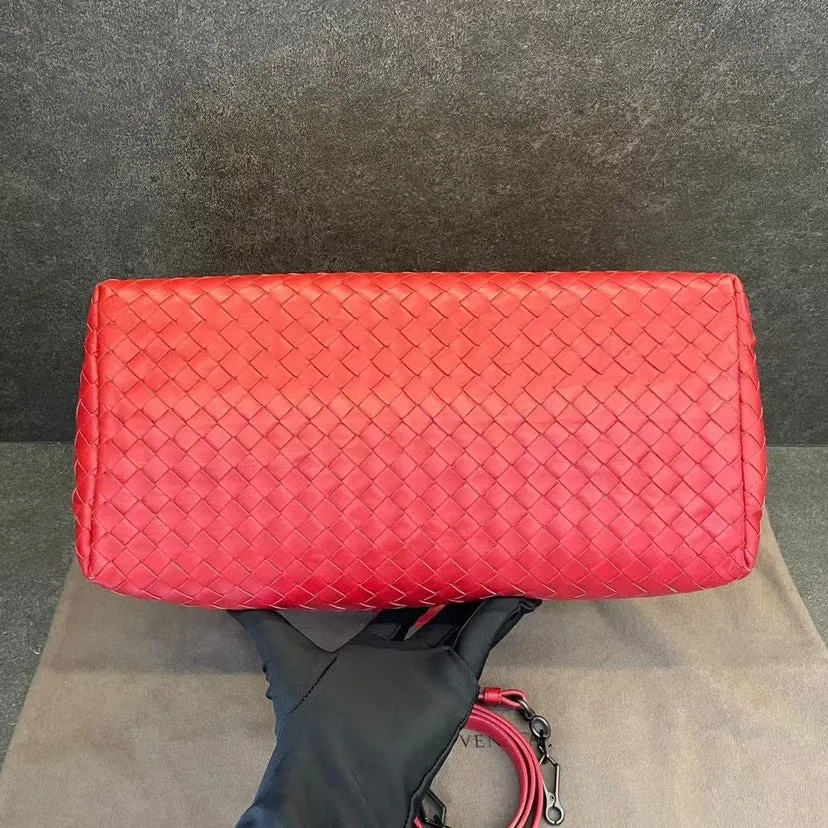 Bottega Veneta Roma Medium Pink Leather Woven Shoulder Bag
