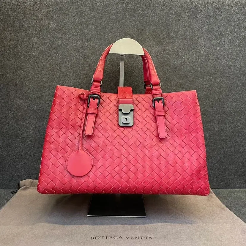 Bottega Veneta Roma Medium Pink Leather Woven Shoulder Bag