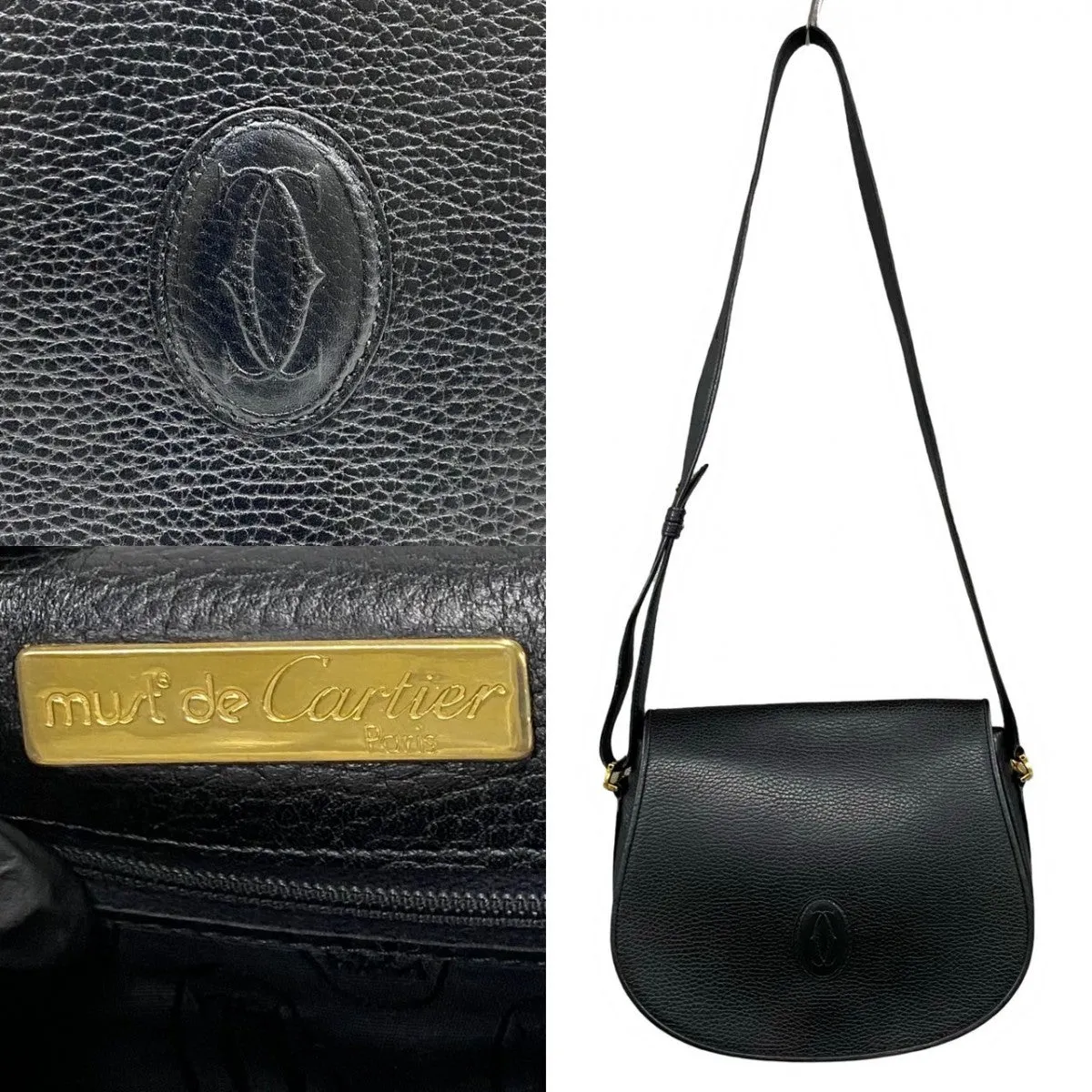 CARTIER Shoulder Bag leather black Must Line