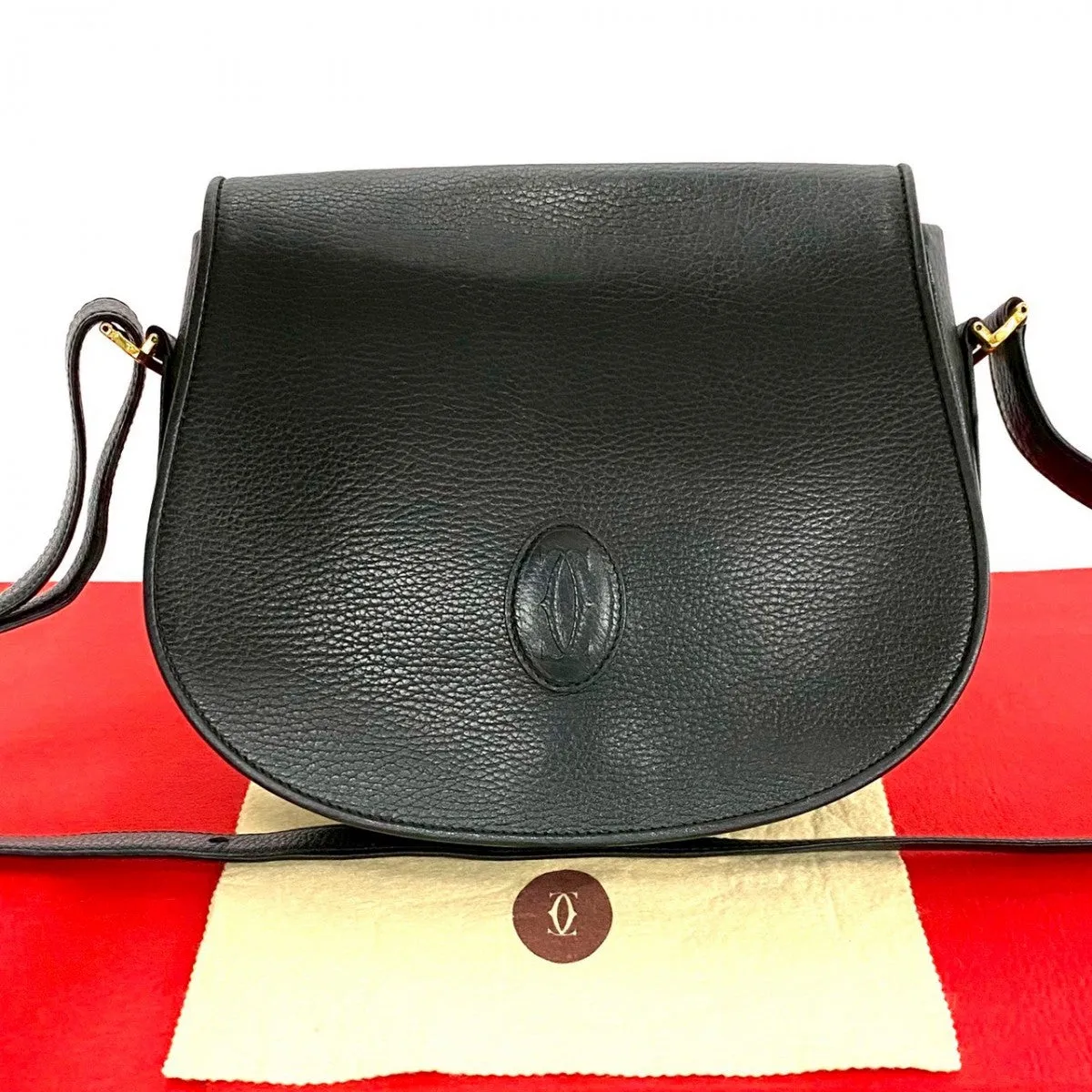 CARTIER Shoulder Bag leather black Must Line