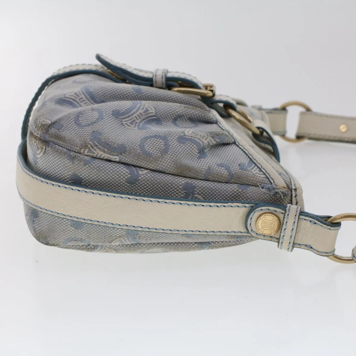 Celine C Macadam Canvas Shoulder Bag Leather Blue  ar9834