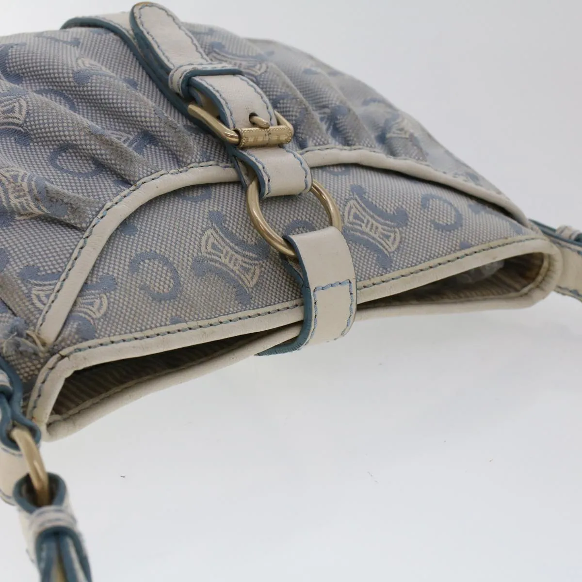 Celine C Macadam Canvas Shoulder Bag Leather Blue  ar9834
