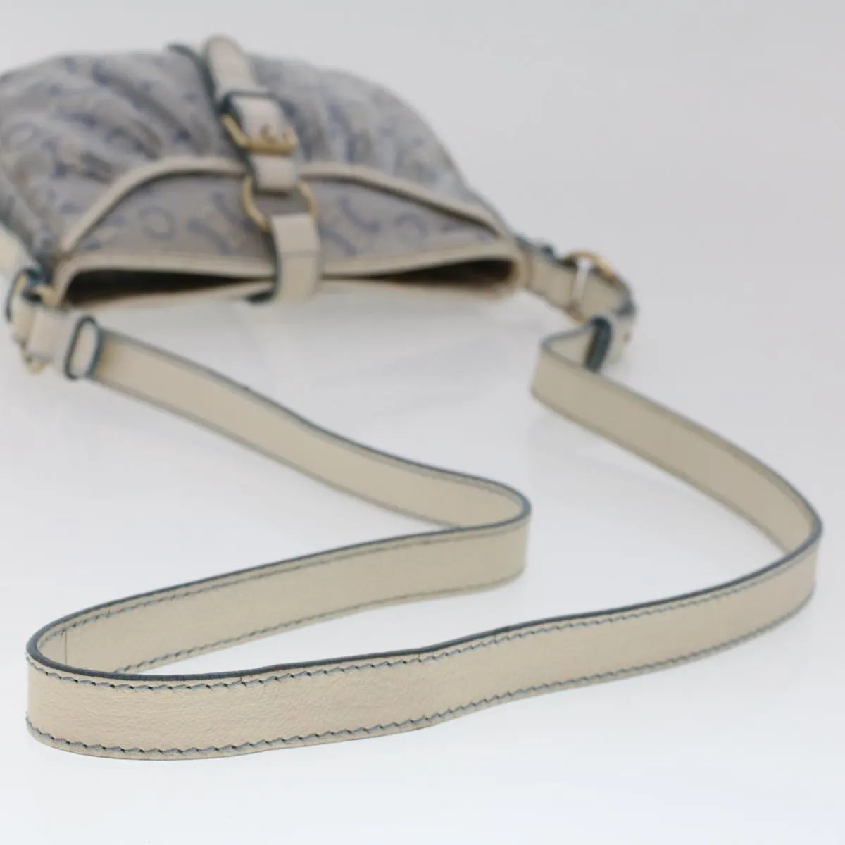 Celine C Macadam Canvas Shoulder Bag Leather Blue  ar9834