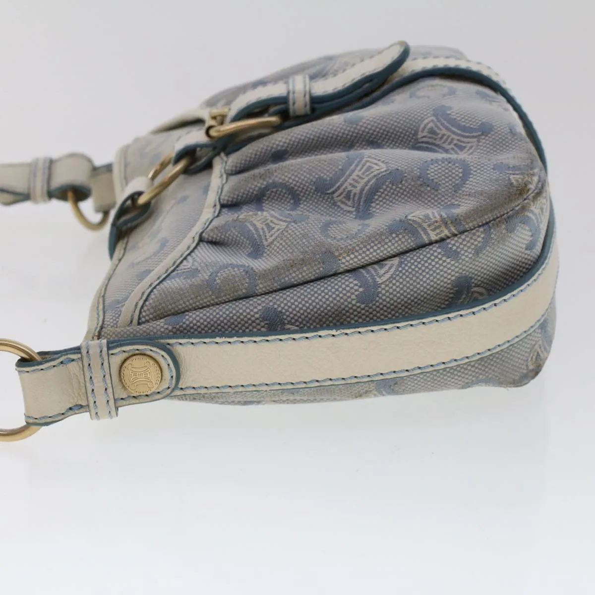 Celine C Macadam Canvas Shoulder Bag Leather Blue  ar9834