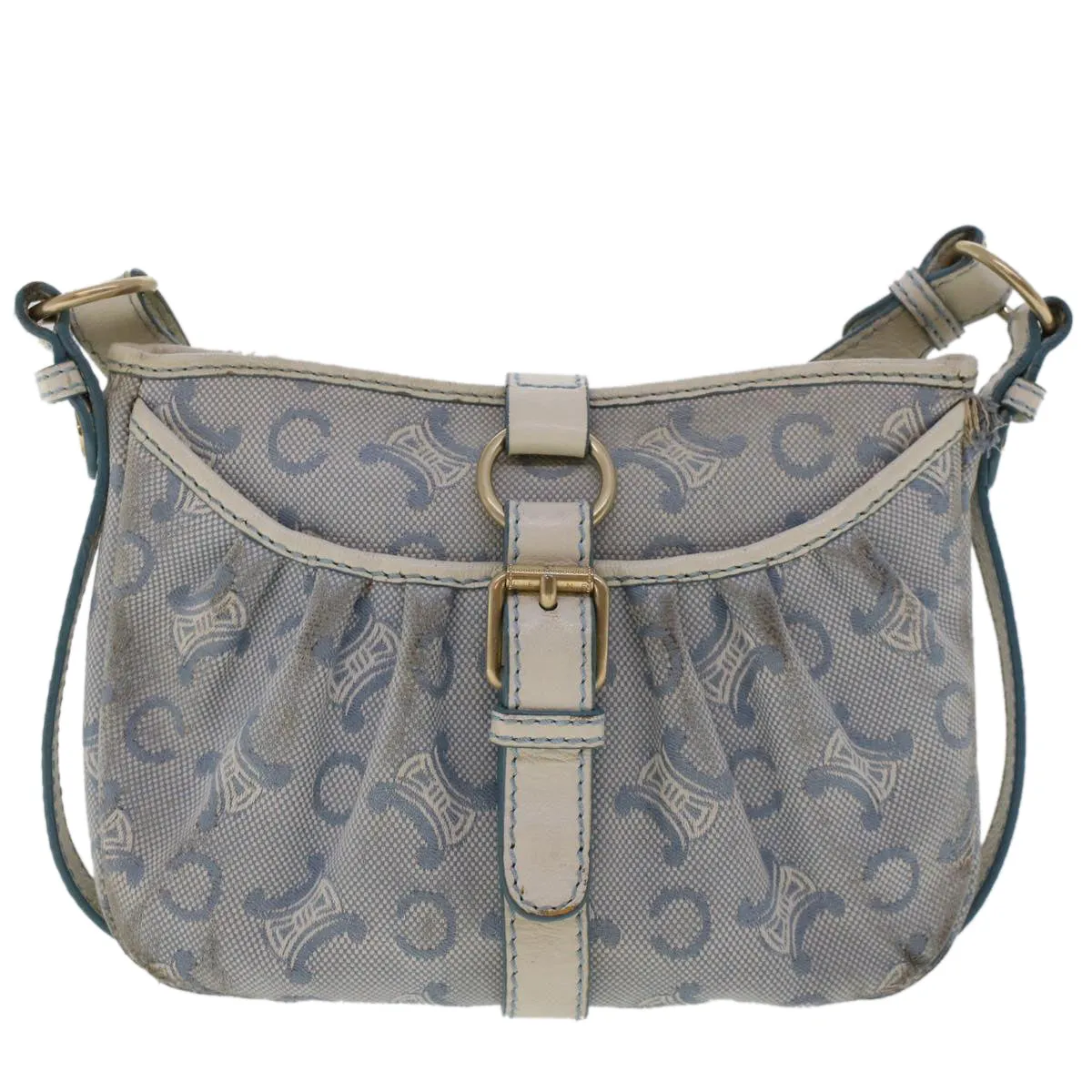Celine C Macadam Canvas Shoulder Bag Leather Blue  ar9834