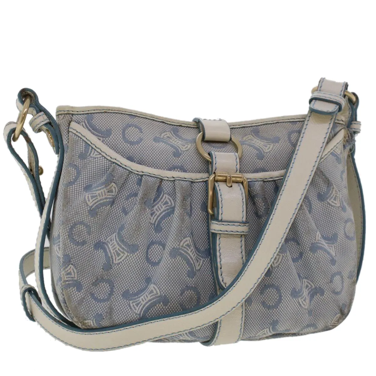 Celine C Macadam Canvas Shoulder Bag Leather Blue  ar9834