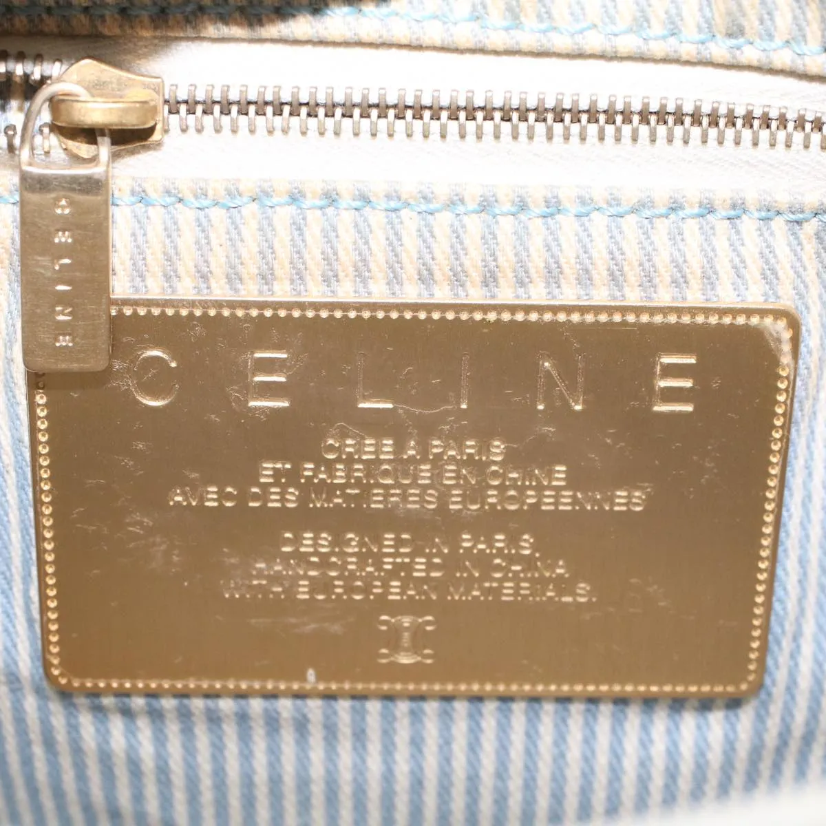 Celine C Macadam Canvas Shoulder Bag Leather Blue  ar9834