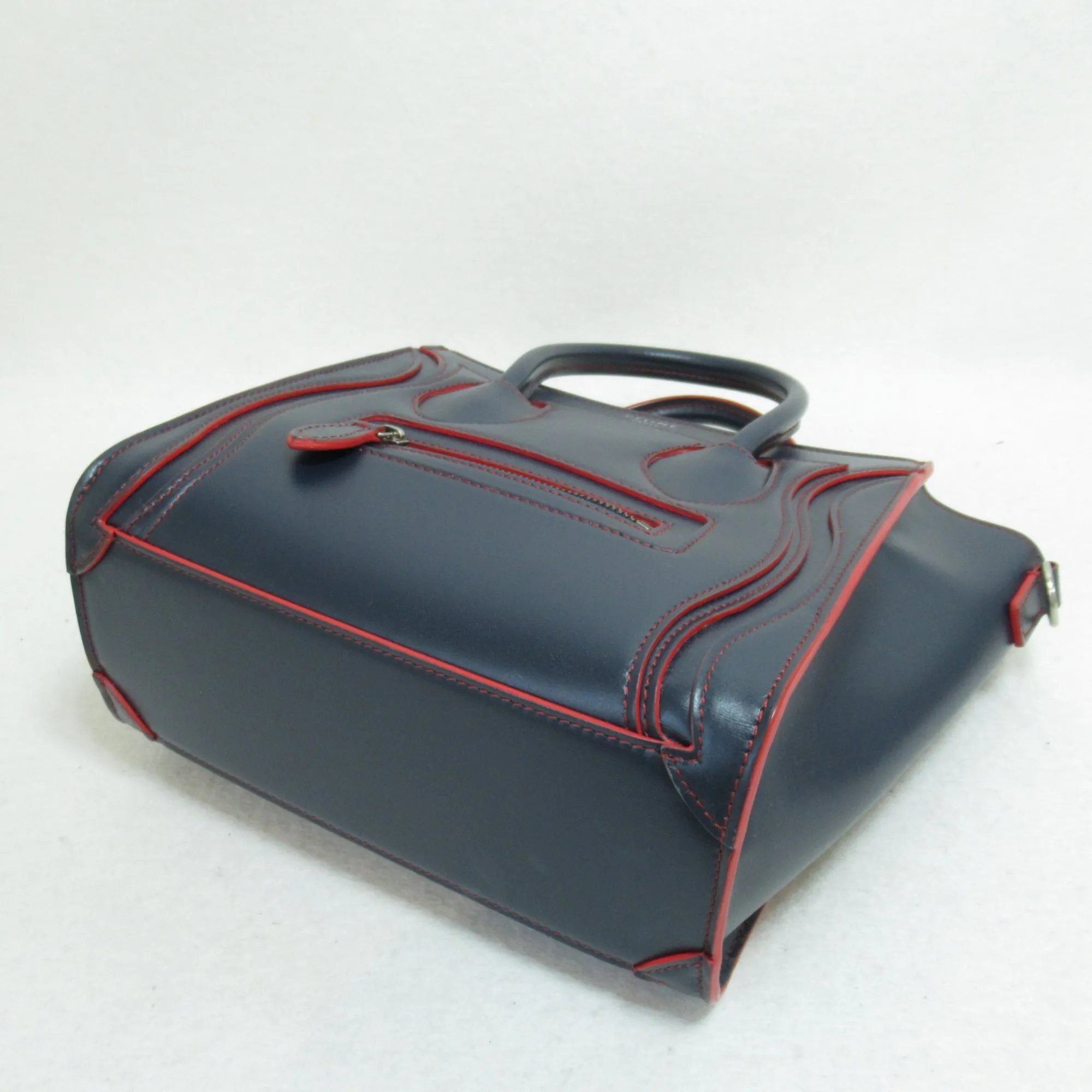 Celine Luggage Micro Shopper Shoulder Bag Navy Red Calfskin [cowhide]
