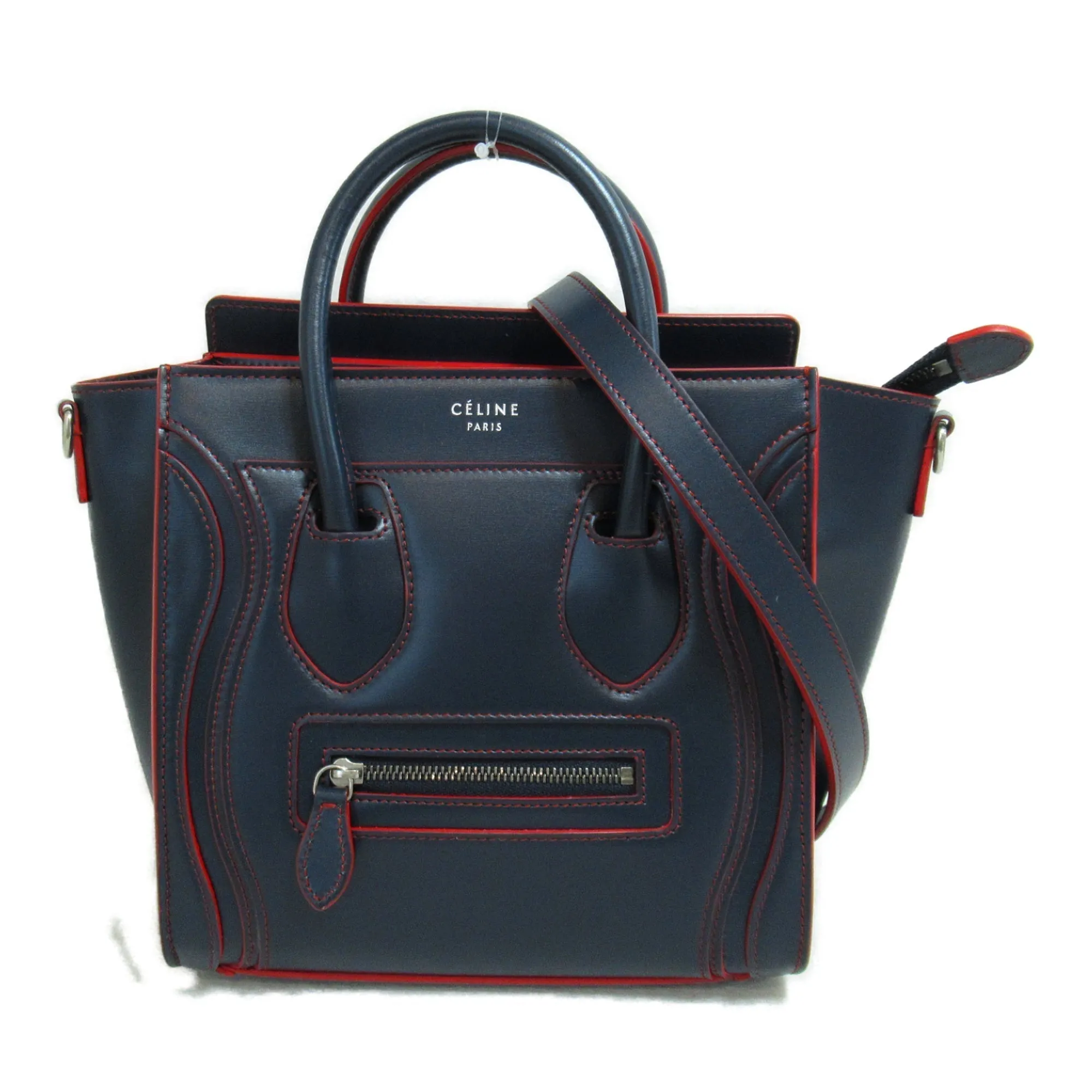 Celine Luggage Micro Shopper Shoulder Bag Navy Red Calfskin [cowhide]