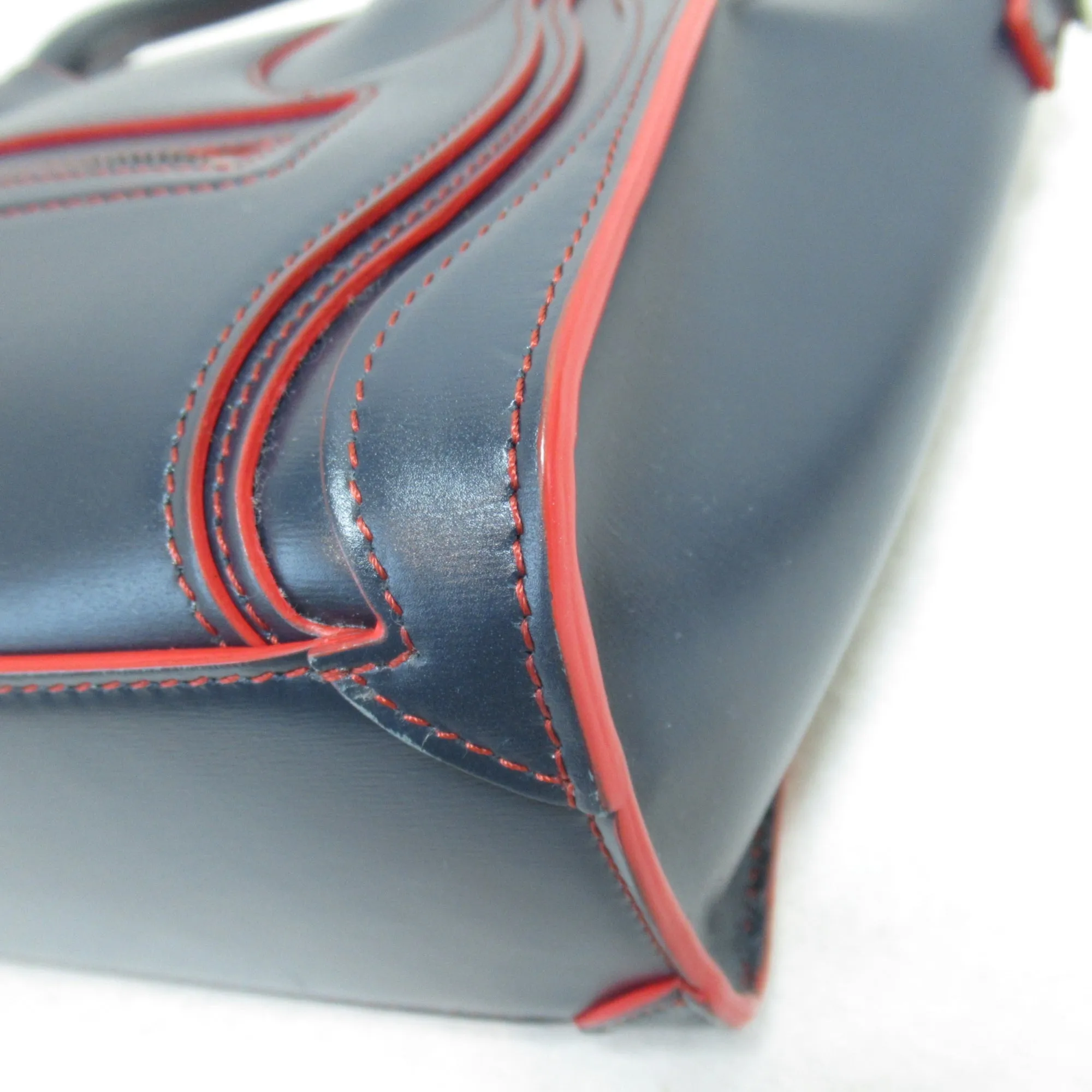 Celine Luggage Micro Shopper Shoulder Bag Navy Red Calfskin [cowhide]