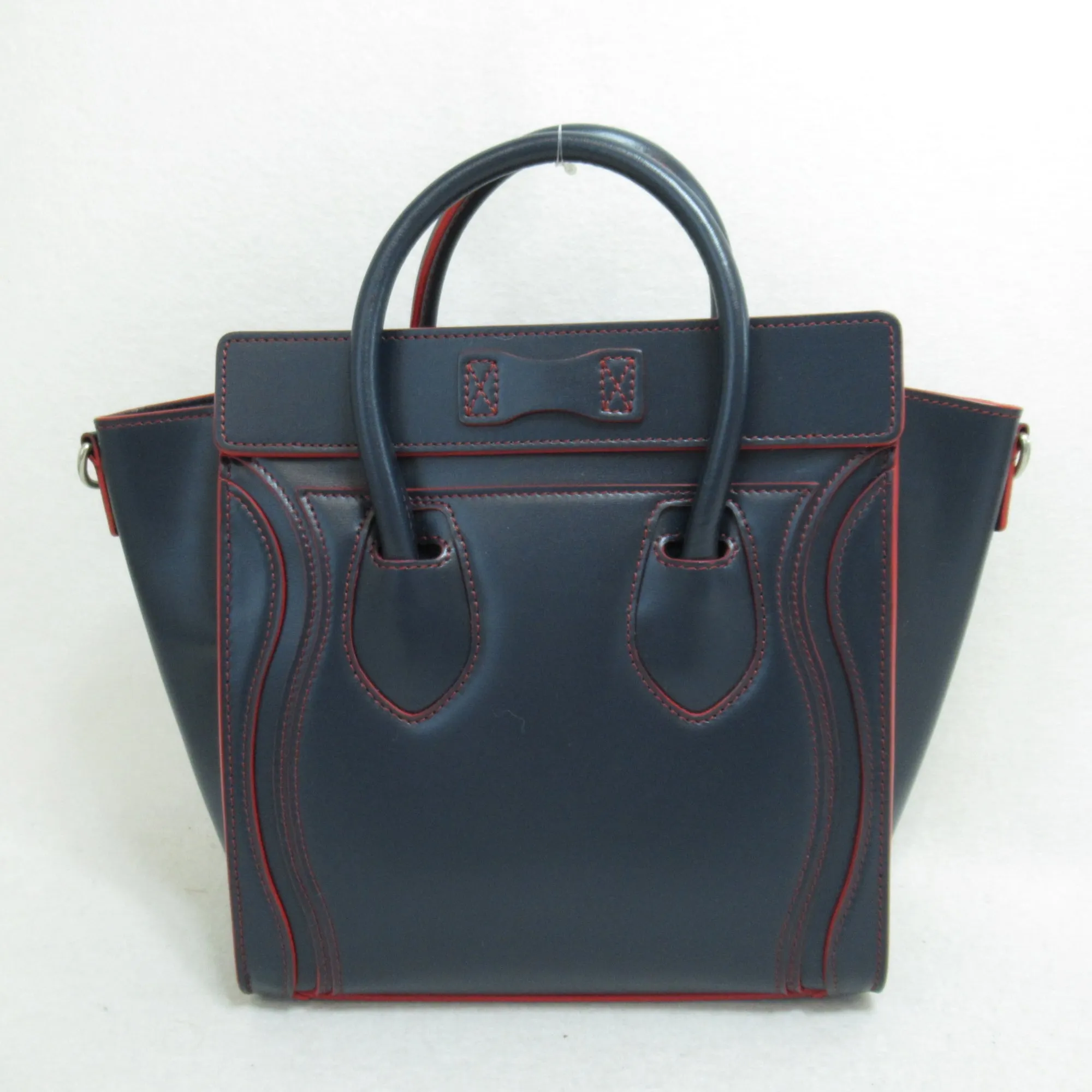 Celine Luggage Micro Shopper Shoulder Bag Navy Red Calfskin [cowhide]