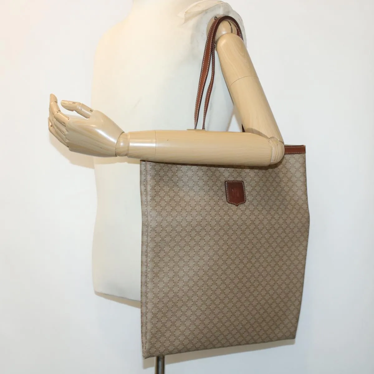 Celine Macadam Canvas Shoulder Bag PVC Leather Beige  45023