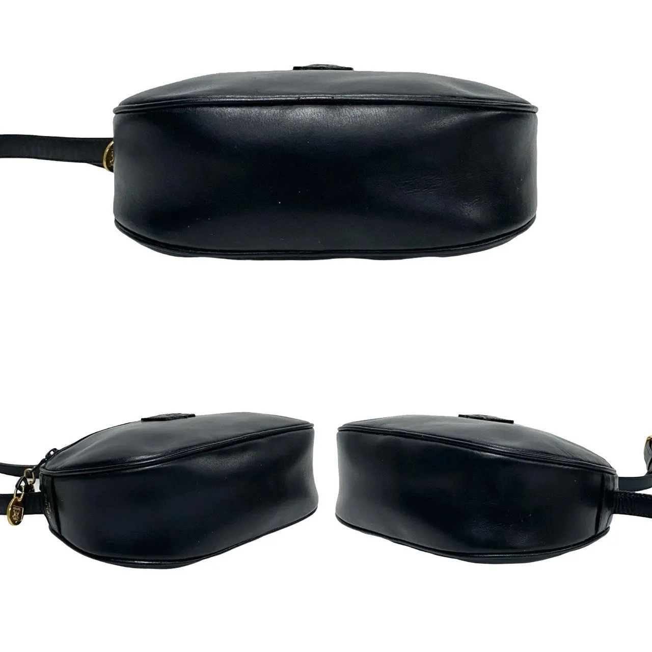 CELINE Shoulder Bag Calfskin, Leather Navy triomphe logo Women Used