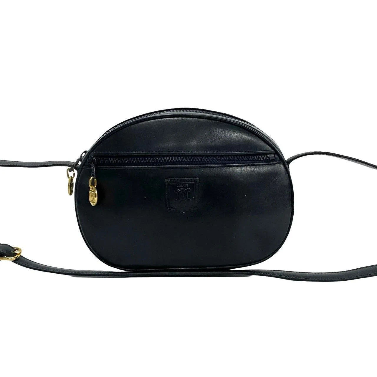 CELINE Shoulder Bag Calfskin, Leather Navy triomphe logo Women Used