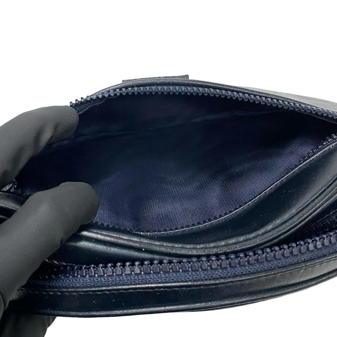 CELINE Shoulder Bag Calfskin, Leather Navy triomphe logo Women Used