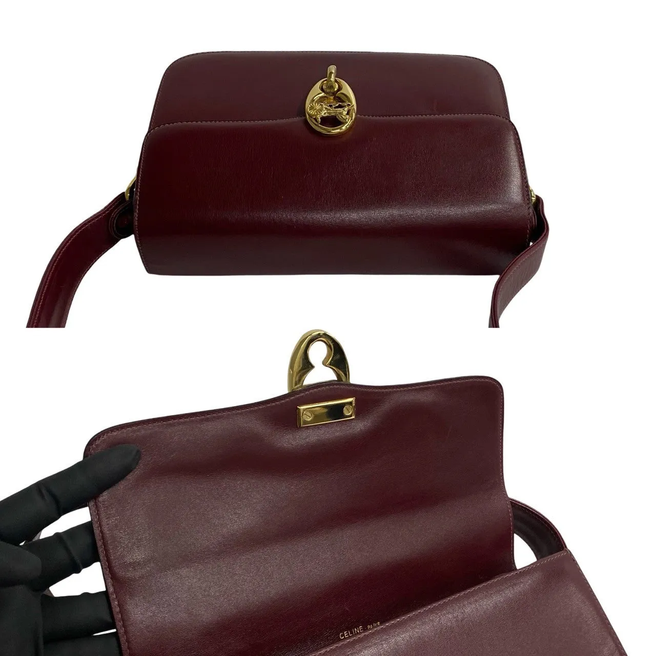 CELINE Shoulder Bag Calfskin wine-red