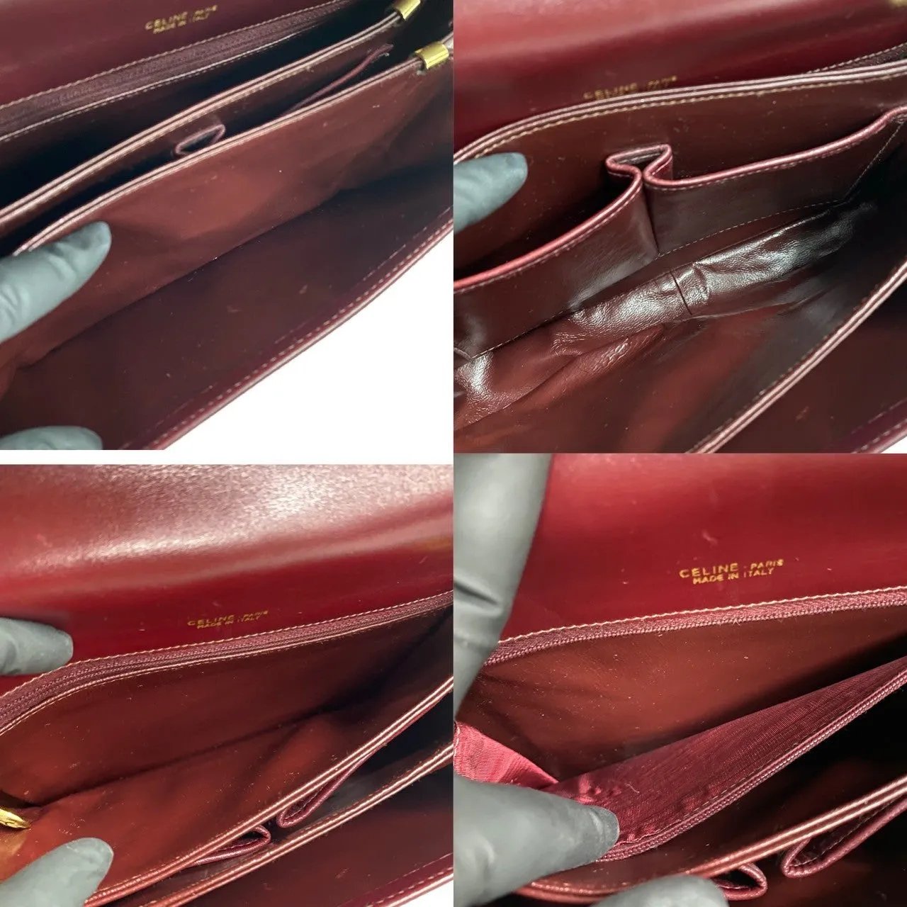 CELINE Shoulder Bag Calfskin wine-red