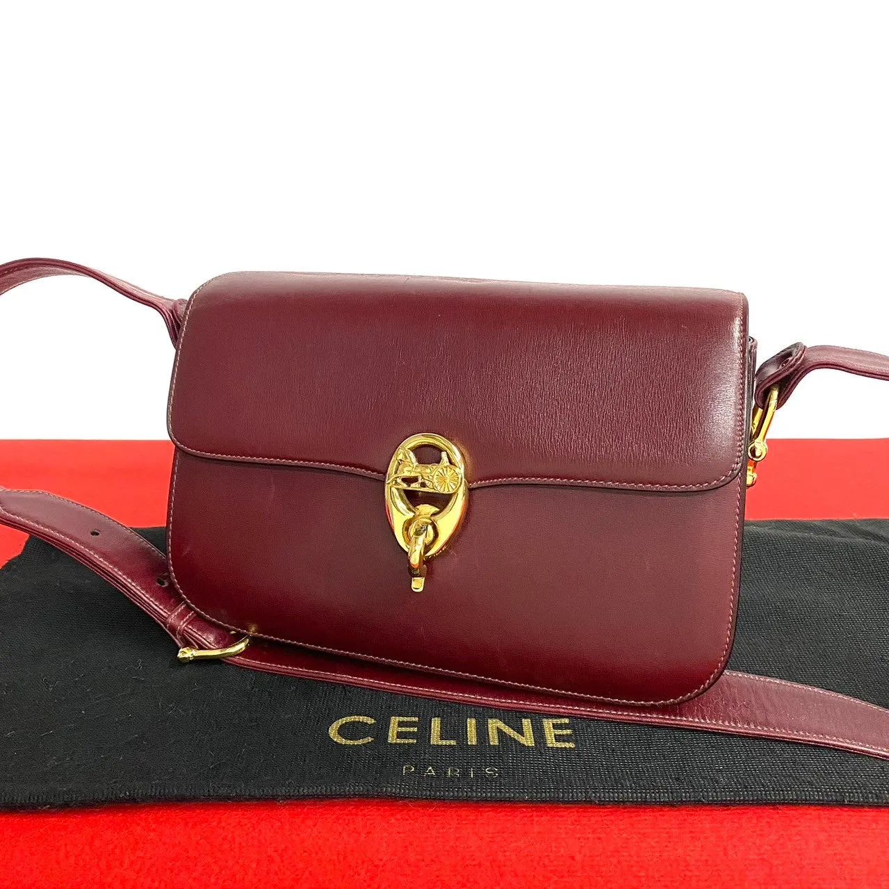 CELINE Shoulder Bag Calfskin wine-red