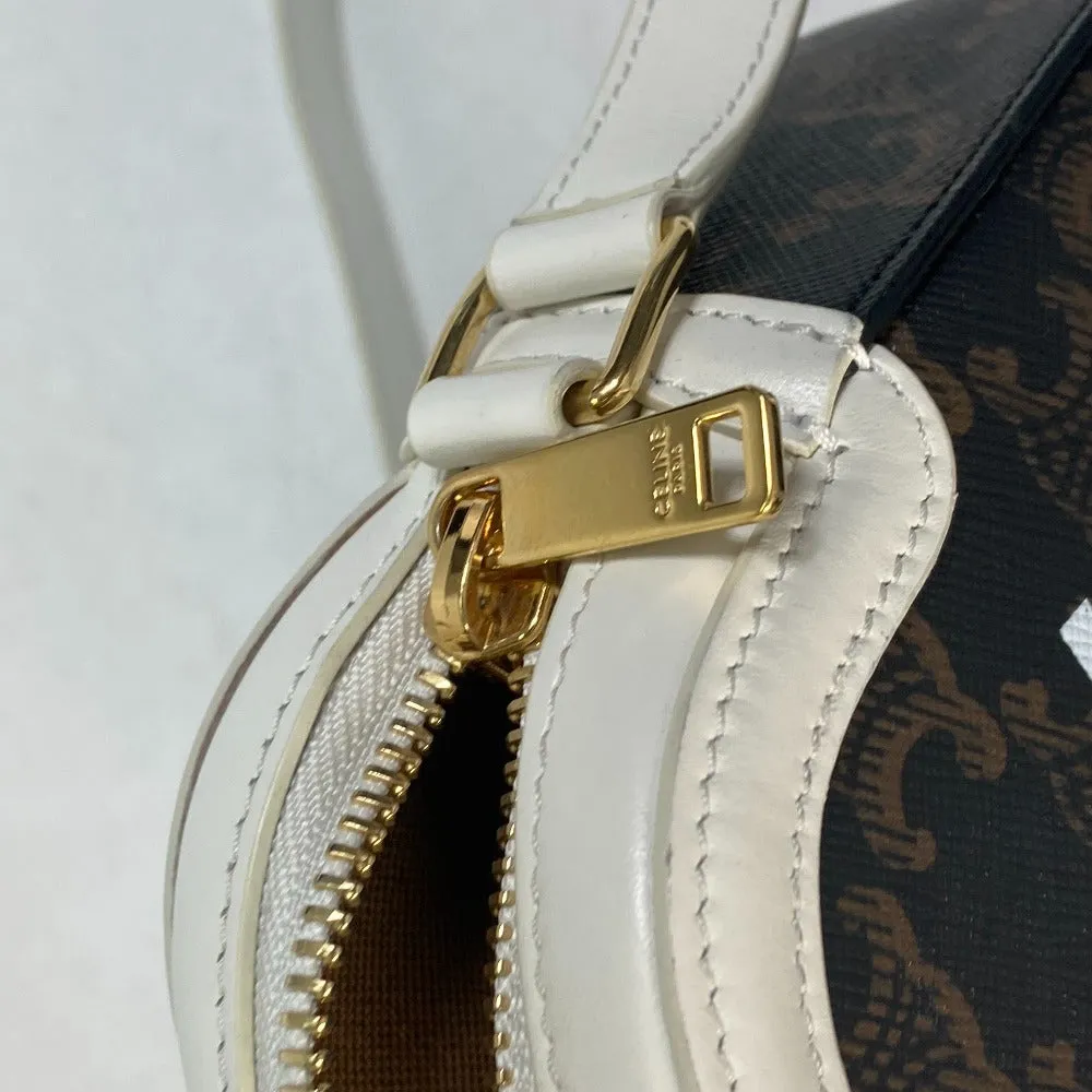 CELINE Shoulder Bag Canvas / leather Brown triomphe logo
