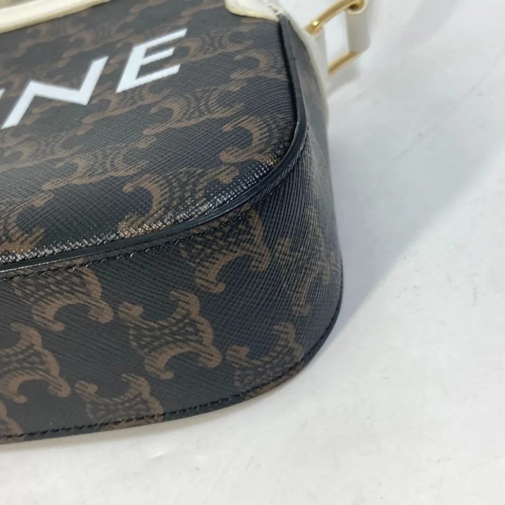 CELINE Shoulder Bag Canvas / leather Brown triomphe logo
