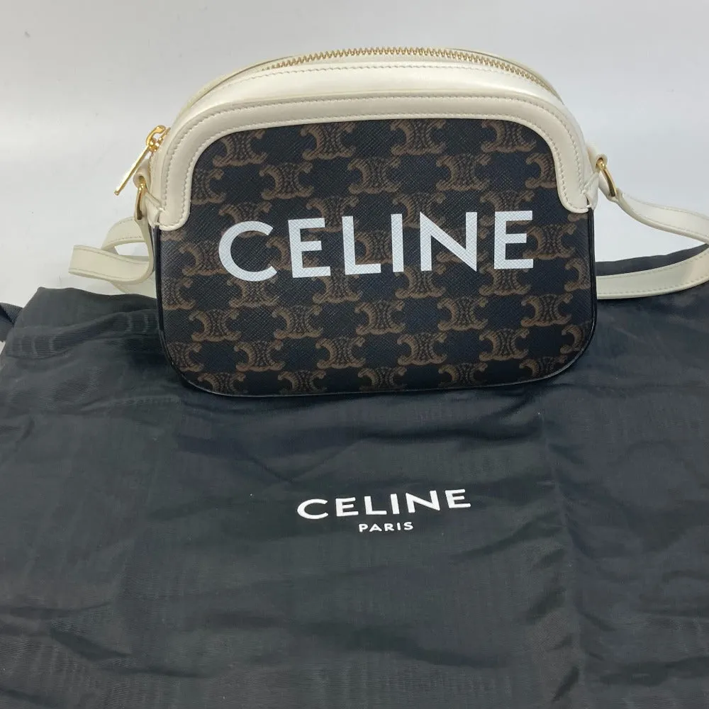 CELINE Shoulder Bag Canvas / leather Brown triomphe logo