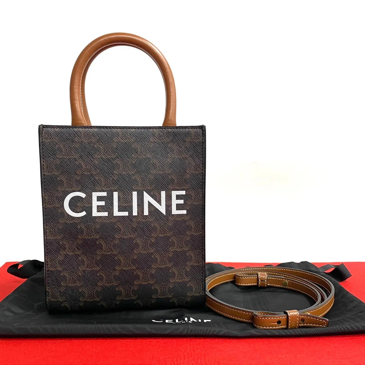 CELINE Shoulder Bag leather Brown Bar Tikal Kaba Small