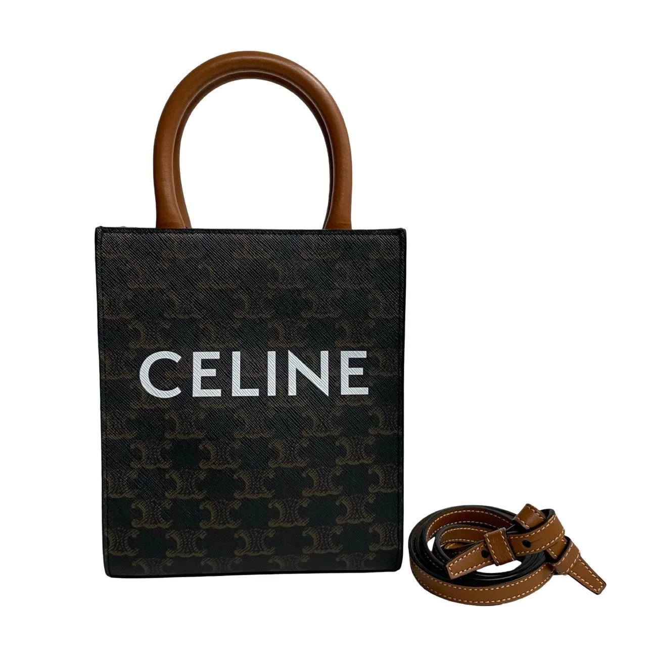 CELINE Shoulder Bag leather Brown Bar Tikal Kaba Small