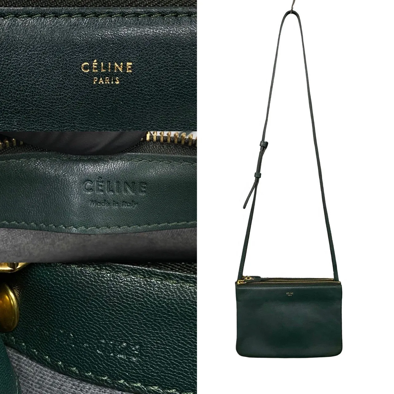 CELINE Shoulder Bag leather green Trio Small