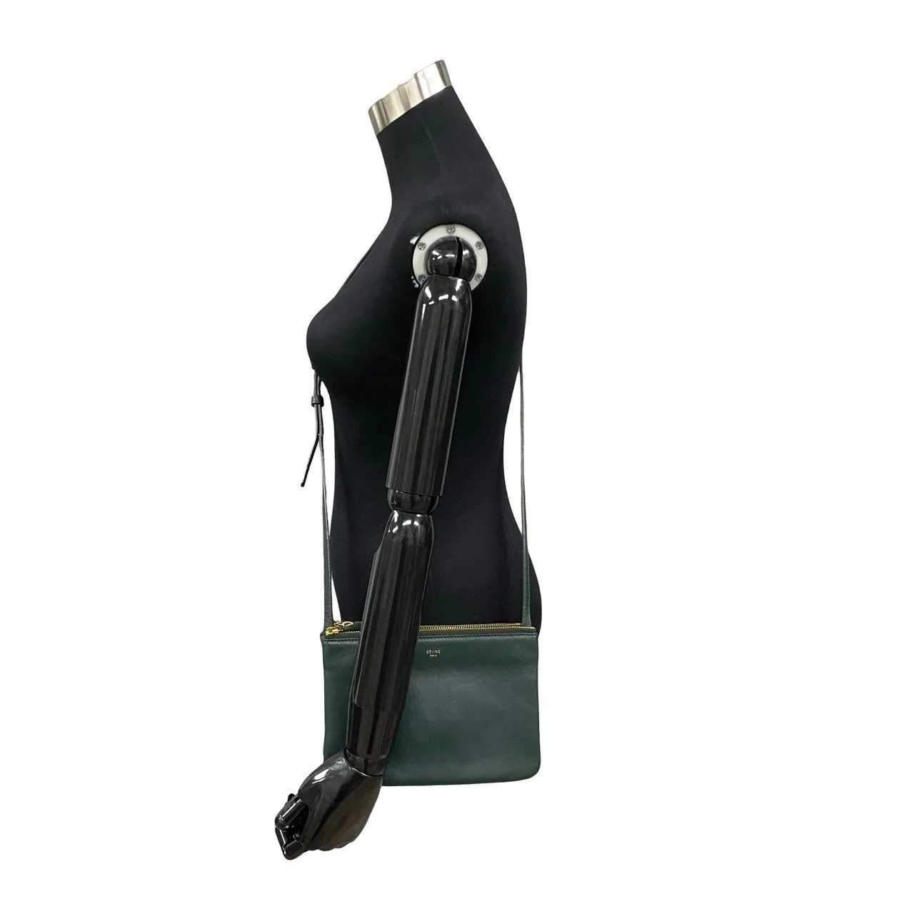 CELINE Shoulder Bag leather green Trio Small