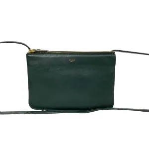 CELINE Shoulder Bag leather green Trio Small