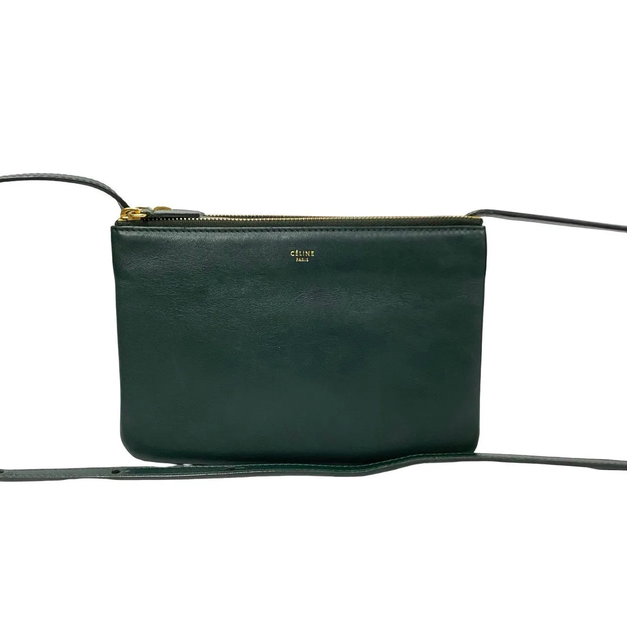 CELINE Shoulder Bag leather green Trio Small
