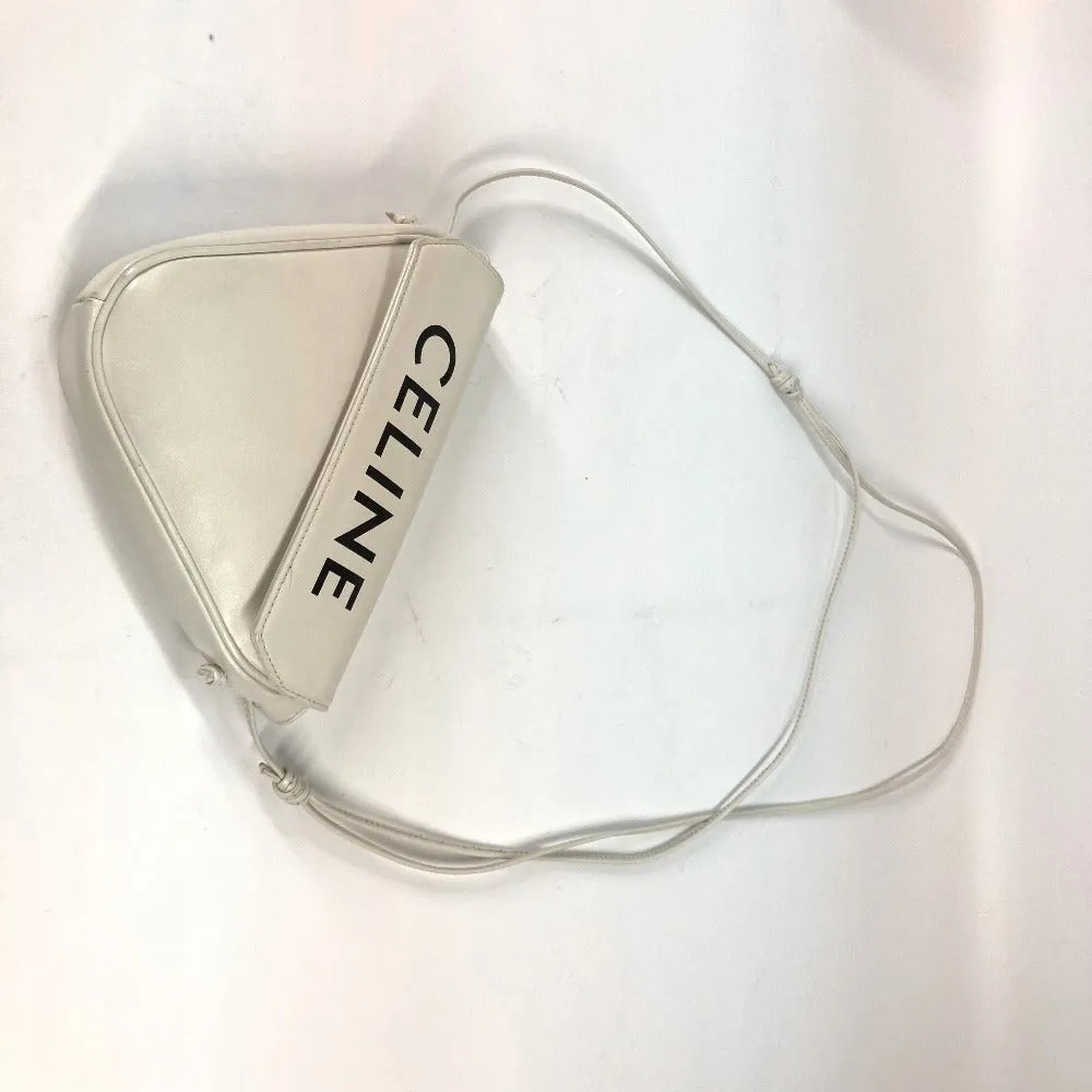 CELINE Shoulder Bag leather white Triangle logo triangle Women Used