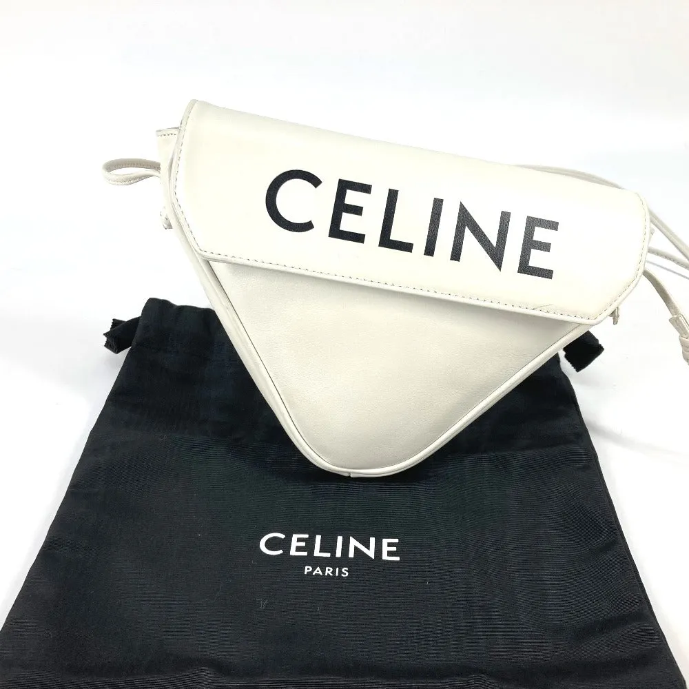 CELINE Shoulder Bag leather white Triangle logo triangle Women Used