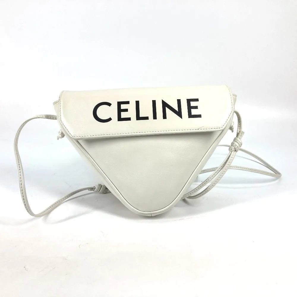 CELINE Shoulder Bag leather white Triangle logo triangle Women Used