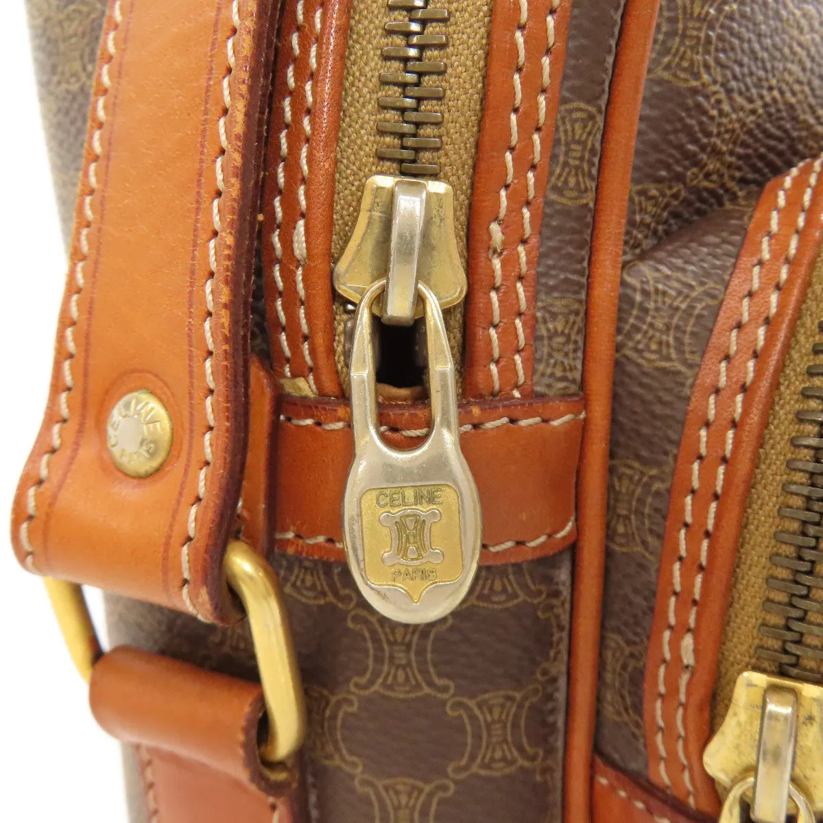 CELINE Shoulder Bag PVC Brown Macadam 2WAY