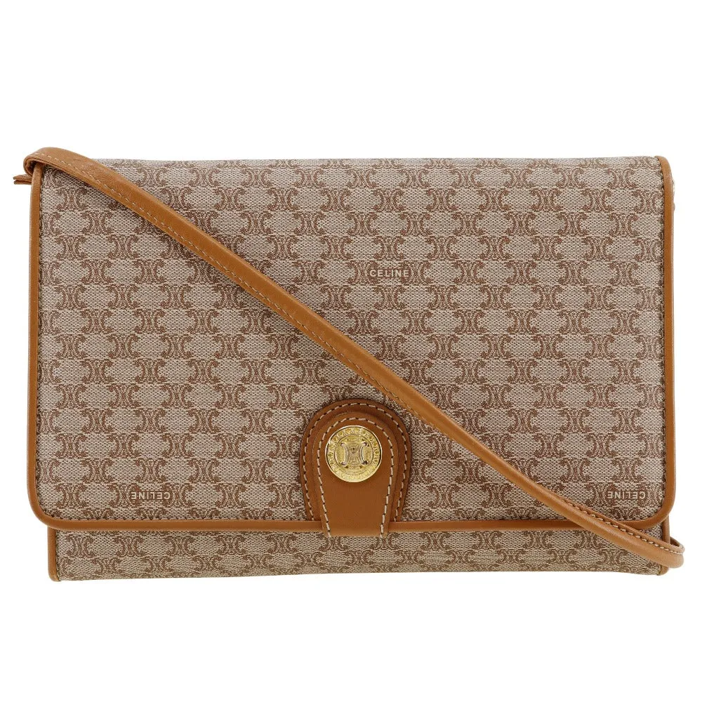 CELINE Shoulder Bag PVC, Leather beige 2-way clutch Macadam Old Celine Women Used