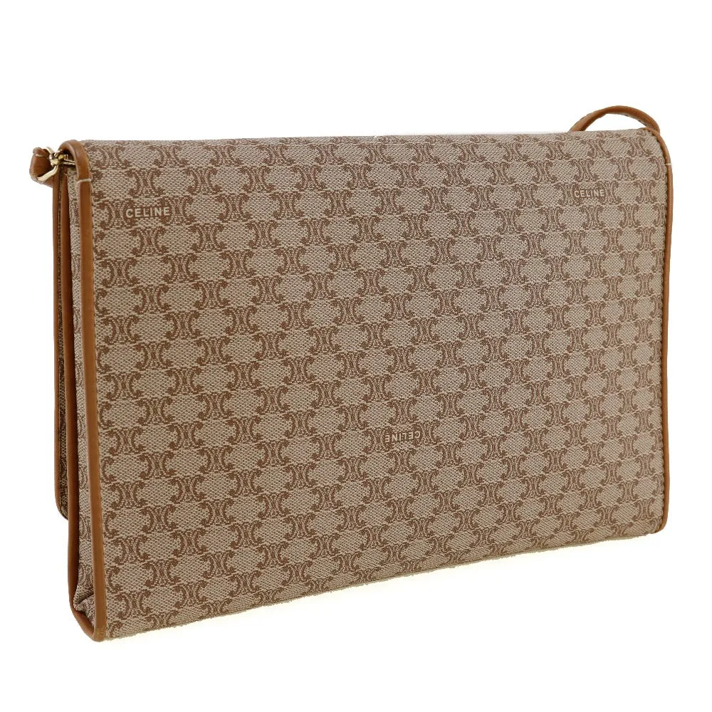 CELINE Shoulder Bag PVC, Leather beige 2-way clutch Macadam Old Celine Women Used