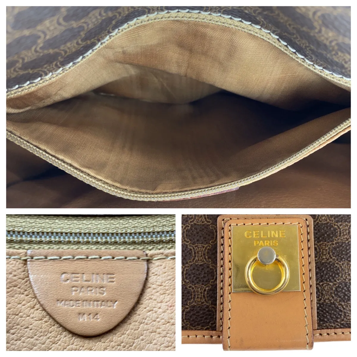 CELINE Shoulder Bag PVC, Leather Brown Gold Metal Crossbody Shoulder Bag Macadam Women Used