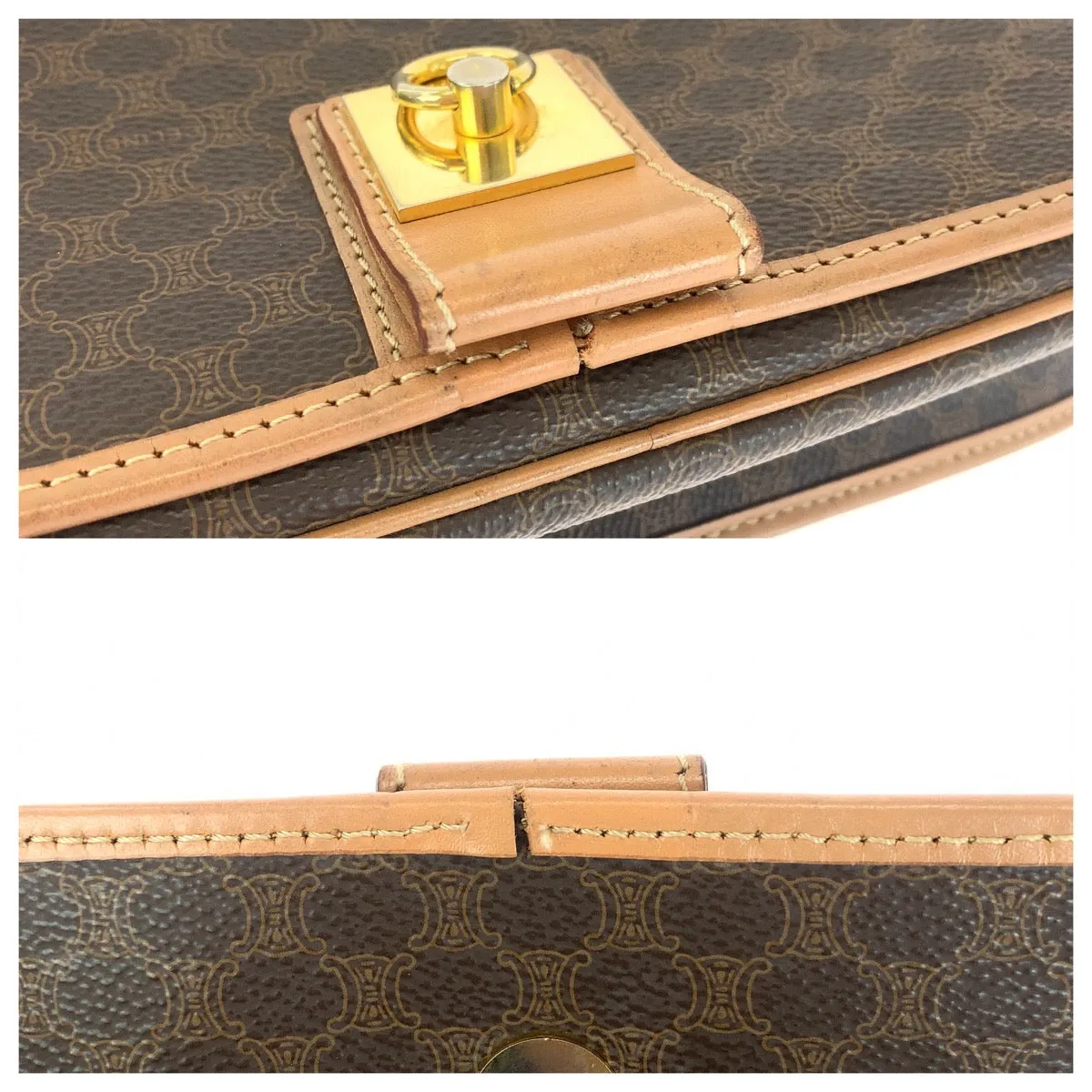 CELINE Shoulder Bag PVC, Leather Brown Gold Metal Crossbody Shoulder Bag Macadam Women Used