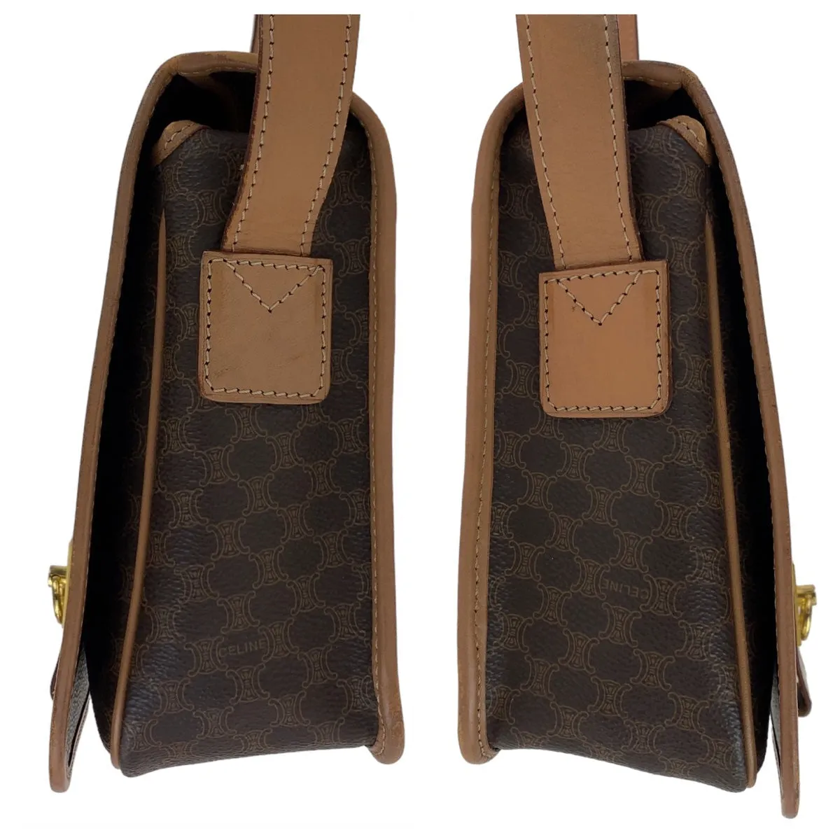 CELINE Shoulder Bag PVC, Leather Brown Gold Metal Crossbody Shoulder Bag Macadam Women Used