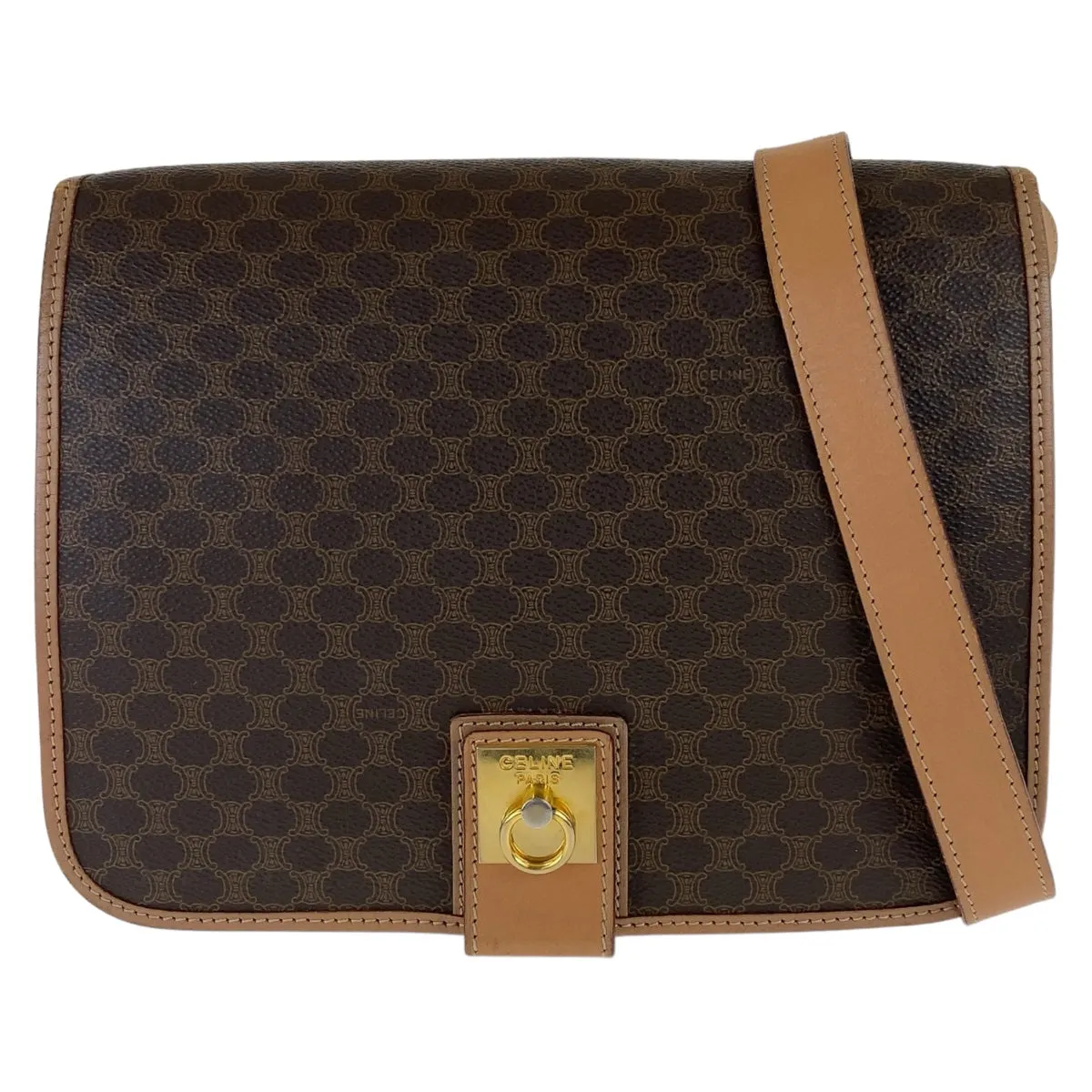 CELINE Shoulder Bag PVC, Leather Brown Gold Metal Crossbody Shoulder Bag Macadam Women Used